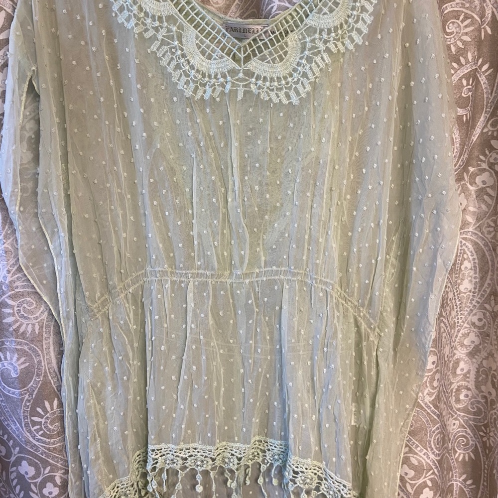 Pastel Green Sheer Crochet Blouse